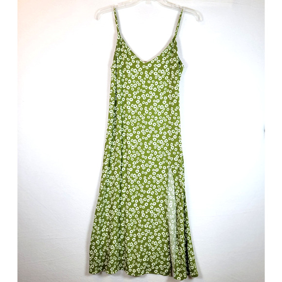 Reformation Dresses & Skirts - Reformation Womens Crimini Floral Crepe Slit Midi Slip Dress Size 8 Green Spring